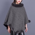 thumbnail image 4 of YYDGH Women's Batwing Sleeve Cardigan Shawl Faux Fur Trim Cloak Poncho Sweater Cape Oversized Winter Cape, 4 of 5