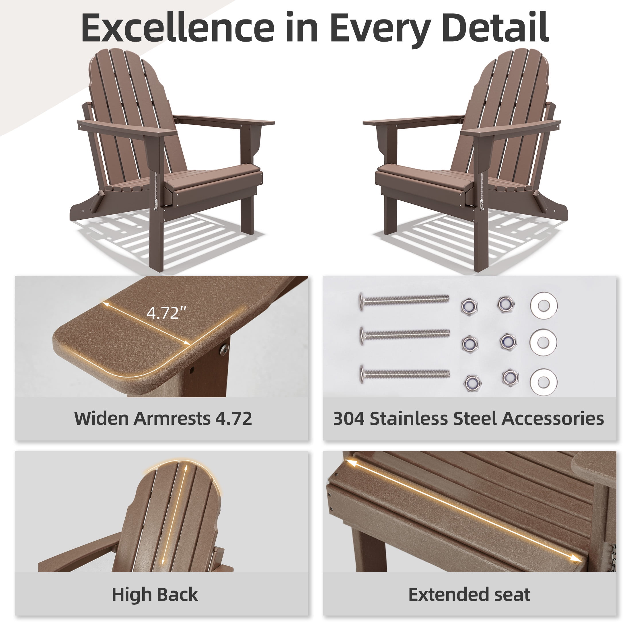 Erinnyees All-Weather Adirondack Chair,Folding Adirondack Outdoor Chair with Wooden Textured for Patio,Garden,Backyard and Lawn,Teak