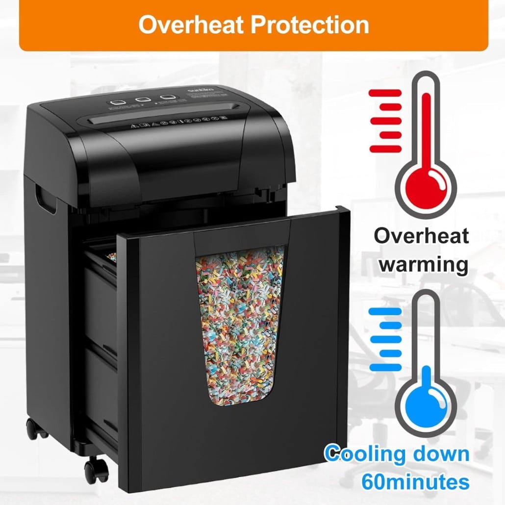 18-Sheet Cross Cut Paper Shredder, Office Shredder with 5.28 Gallon Pullout Bin, 45 Mins, Insert Auto Jam Proof System for Home Office Use, Black