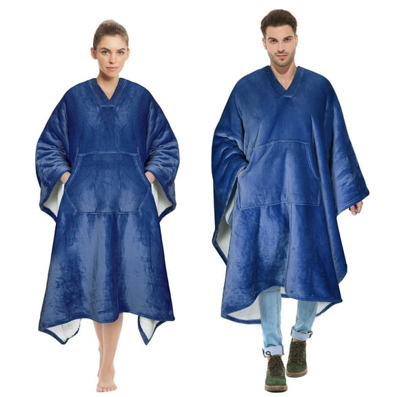 Sherpa Poncho Blanket Super Soft Comfy Plush Wearable Fleece Blanket  for Adult