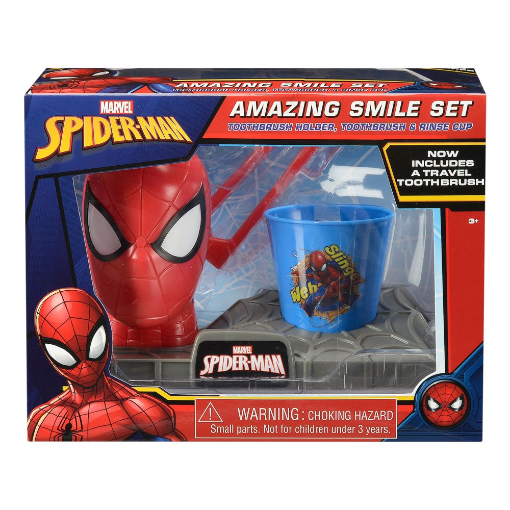 SpiderMan Amazing Smile Toothbrush and Holder Set, 3 pieces Walmart