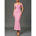 thumbnail image 5 of Off the Shoulder Maxi Long Dress Corset Ruched Bodycon Formal Wedding Guest Dresses for Women Pink M, 5 of 8