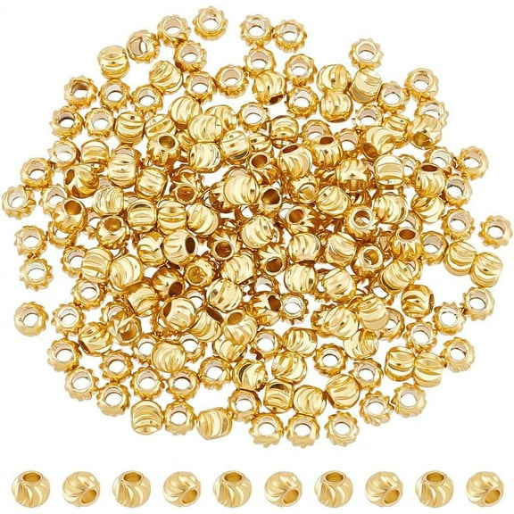 200Pcs Brass Spacer Beads Nickel Free Round Real 18K Gold Plated 4mm Hole: 1.2mm