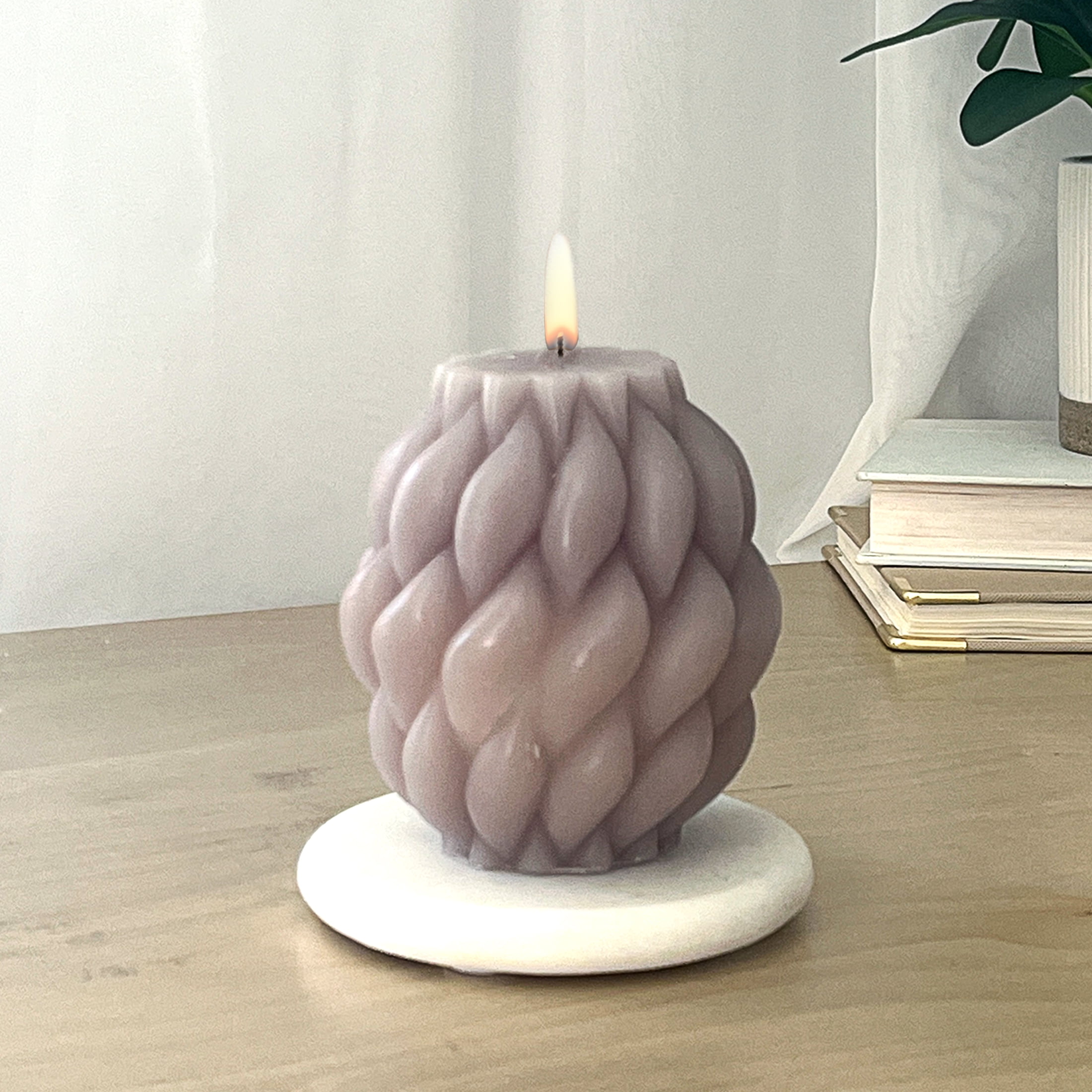 Mainstays 3.46" x 3.74" Braided Pillar Candle, Unscented, Taupe