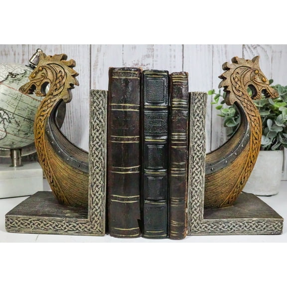 Nautical Marine Scandinavian Viking Fjord Dragon Longship Prow Ship Bookends Set