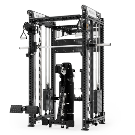 Mikolo Smith Machine, All-in-One Power Rack Cage with Weight Stack, 2000LBS Power Cage Squat Rack with Smith Bar, Dual Pulley Cable Crossover System for Home gym with Weight Stack Weight Bench
