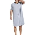 thumbnail image 3 of One opening Men Short Sleeve Cotton Robes Vintage Pajamas O Neck Pockets Solid Color Nightgown Kaftan Mens Bathrobes Homewear, 3 of 5
