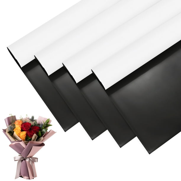 Papel de regalo para ramo de flores de 20 piezas, 23 pulgadas, negro y blanco