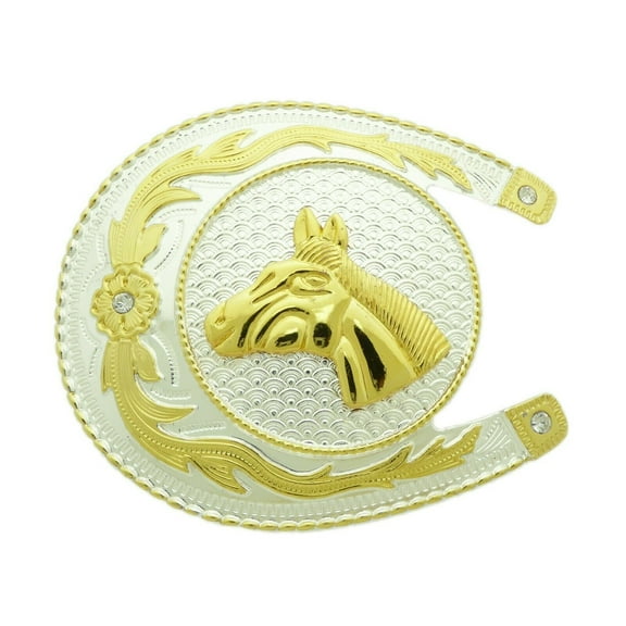 Horse Belt Buckle Western Texas Rodeo Costume Horseshoe Fashion Gold Silver Big Mens Casual