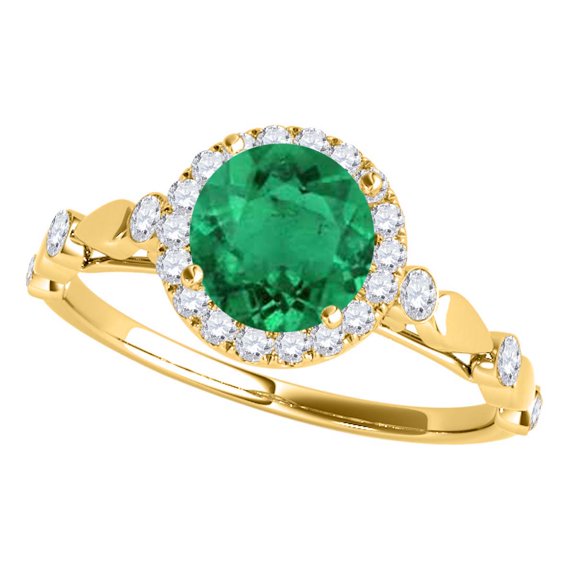Aonejewelry 1.20 Ct. Halo Emerald and Diamond Engagement Wedding Ring In 14k Solid Yellow Gold