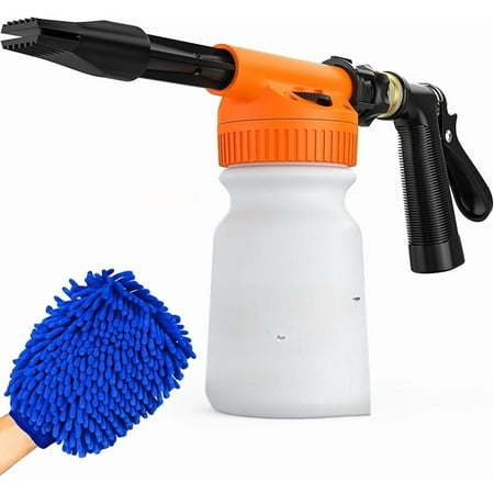 Car Wash Foam Gun + Microfiber Wash Mitt - Foam Cannon Works with Any Soap - Garden Hose Car Foam Sprayer - Car Wash Kit - Car Accessories Foam Blaster (Orange Foam Gun with Mitt)
