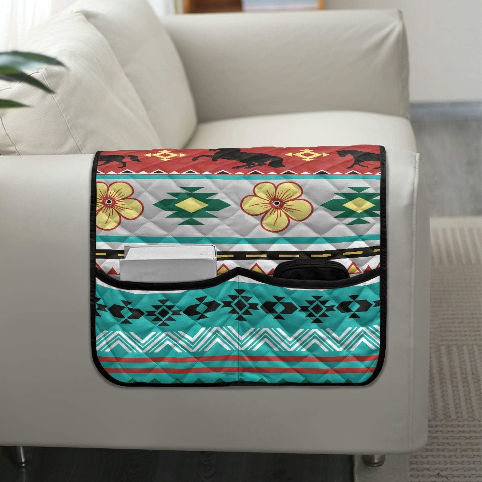 TSOVTHRID Aztec Tribal Wild Horse Floral Geometric Print Armrest Cover for Sofa Arm Covers for Chairs, Loveseat Anti-Slip Armchair Slipcovers for Dogs Cats Pet Living Room Decoration