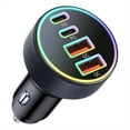 thumbnail image 1 of Cargador de Coche USB C, Adaptador de Cargador de Coche USB-C y USB-A Dual de 4 Puertos de 90 W con Luz, Adaptador de Carga Rápida Multipuerto PD/QC, 1 of 7