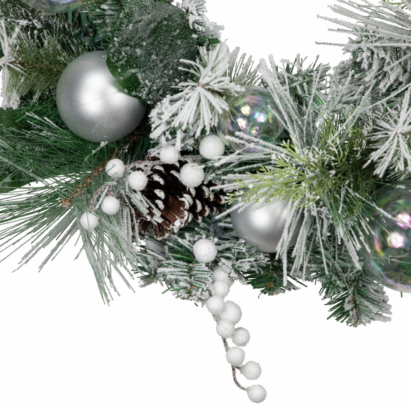 Northlight Flocked Pine Artificial Christmas Wreath with Iridescent Ornaments 24-Inch Unlit