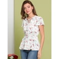 thumbnail image 2 of Blusa Estampado Floral Allegra K Cuello De Corbata Peplum Top Para Mujer Blanco L, 2 of 6