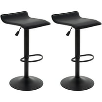 Modern Swivel PU Leather Airlift Barstools, Adjustable Backless Bar Stool Set of 2, Kitchen Counter Height Bar Chair for Dining Room (Black, Black Base)