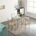 thumbnail image 2 of Dining Table Set with 4 Chairs, Heavy-Duty Tempered Glass Table & Wooden Seat, Iron Kitchen Table Set, Dining Room Table Sets, Breakfast Furniture for Dining Room, Living Room, Silver, W8548, 2 of 11