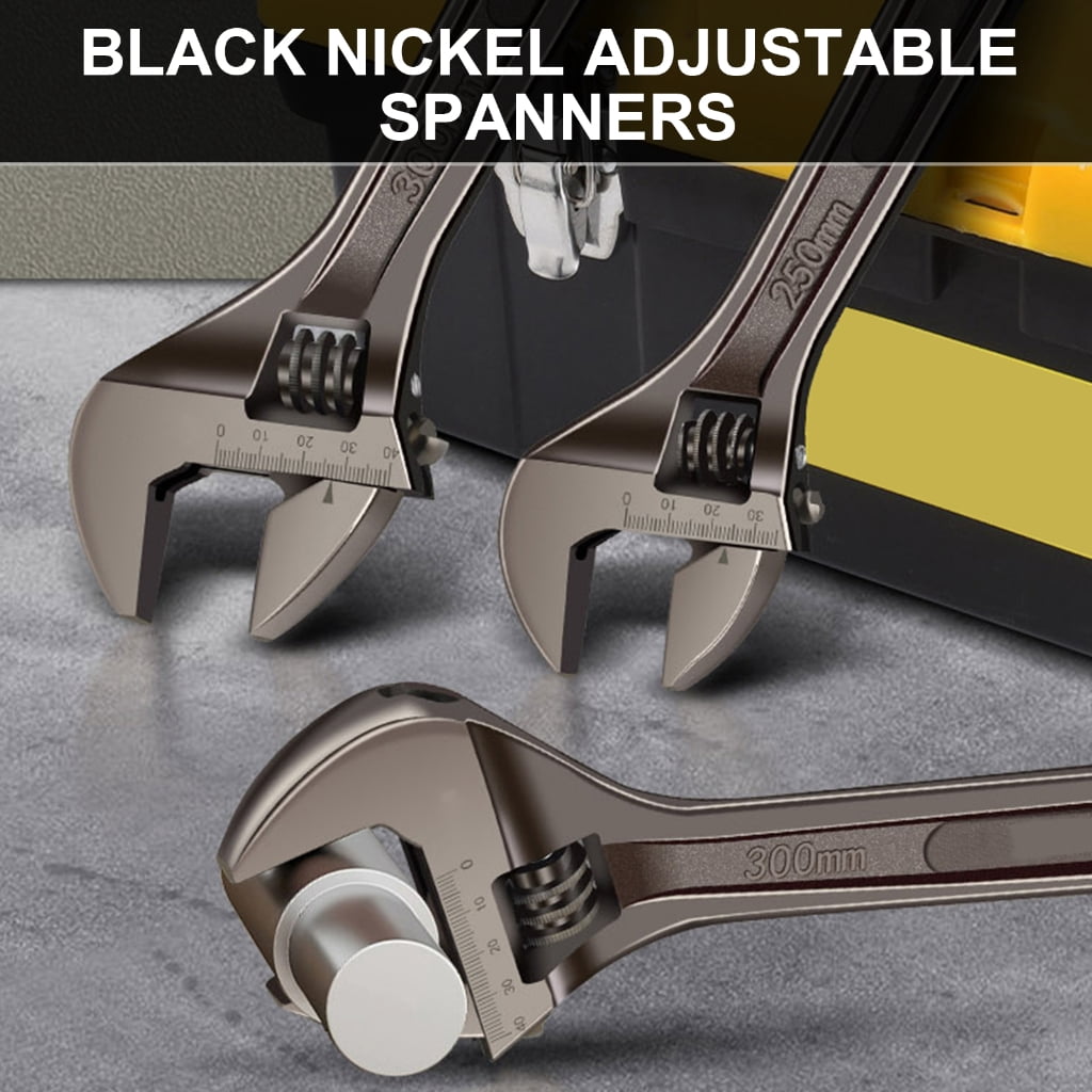 8-18inch Adjustable Wrench Wide Jaw Opening Jaw Designs Grips Measurement Scales Engraved on the Tool