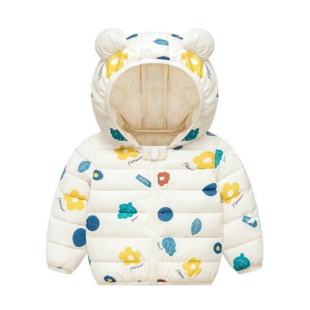 

Midsumdr Cute Baby Girls Jacket Kids Boys Down with Bear Ear Hoodie Jacket Coat Winter Keep Warm Zipper Infant Kids Light Puffer Padded Outwear on Clearance