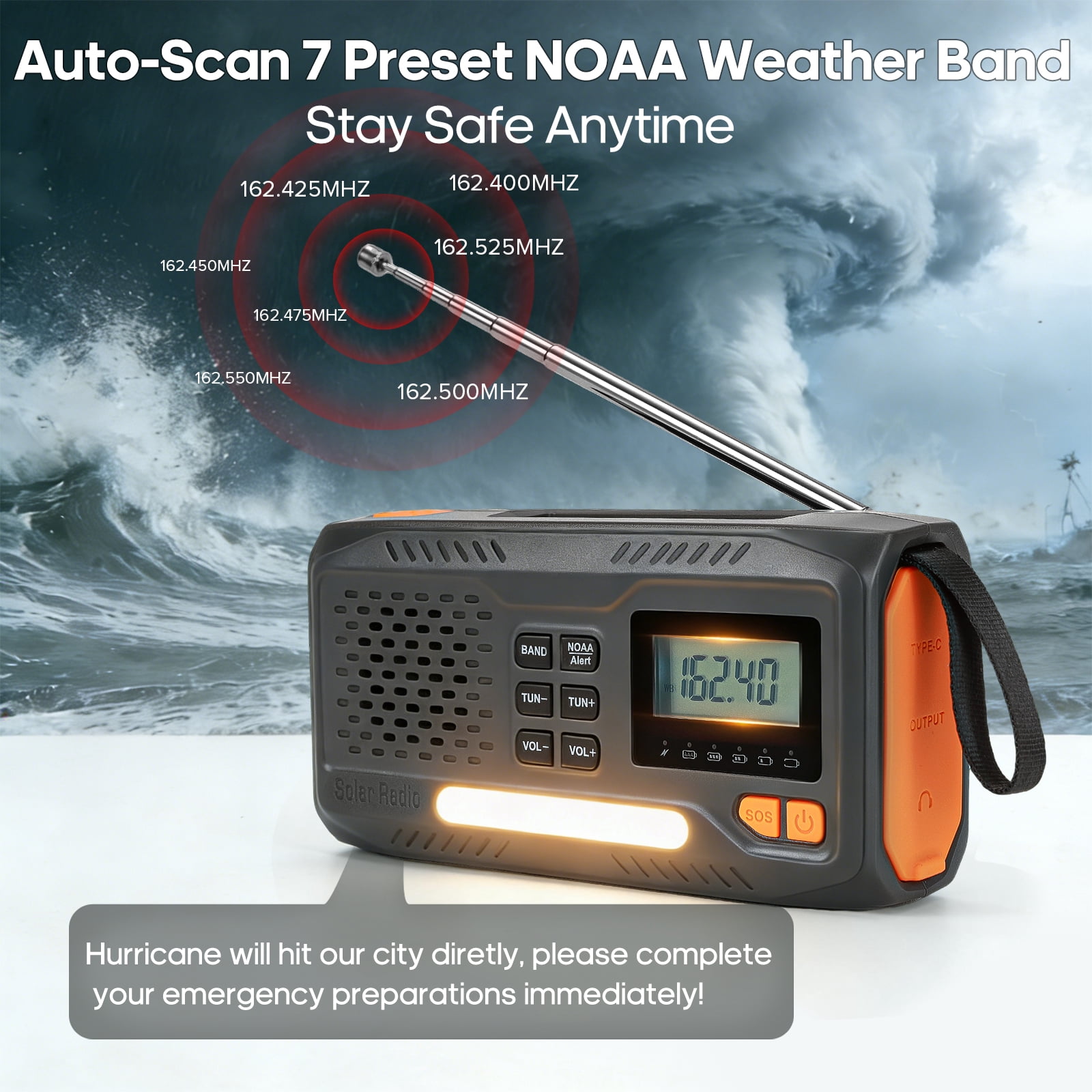 NOCTINGALE Hand Crank Emergency Weather Radio, 2000mAh Portable Radio Noaa/AM/FM, Battery Operated Solar Power, Weather Alert, Flashlight  for Home Outdoor Emergency