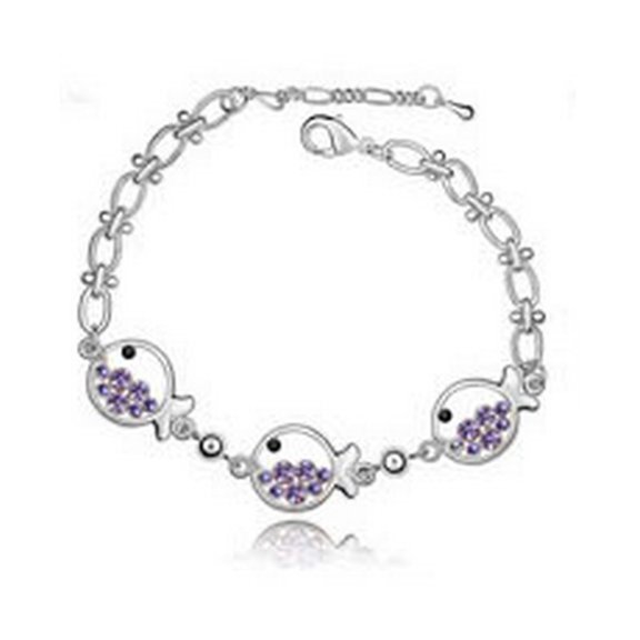 KATGI Fashion Twin Fish Crystal Link Bracelet in Purple