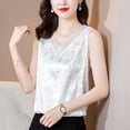 thumbnail image 4 of XUNKUSGA Womens Tops Soild Color Lace V-Neck Sleeveless Pullover Top Casual Round Neck Jacquard Camisole Tops for Women Simple Comfortable Tank Tops M-4XL,White, 4 of 6