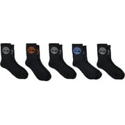 Timberland Boy's 5 Pack Half Cushioned Crew Socks, Large, Black