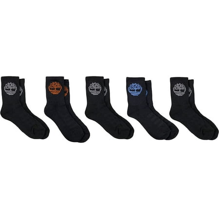 Timberland Boy's 5 Pack Half Cushioned Crew Socks, Large, Black