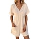 thumbnail image 1 of Gibobby Monos de Moda Mono de manga corta con cremallera y bolsillo con cuello en V sólido para mujer a la moda(Beige， L), 1 of 5