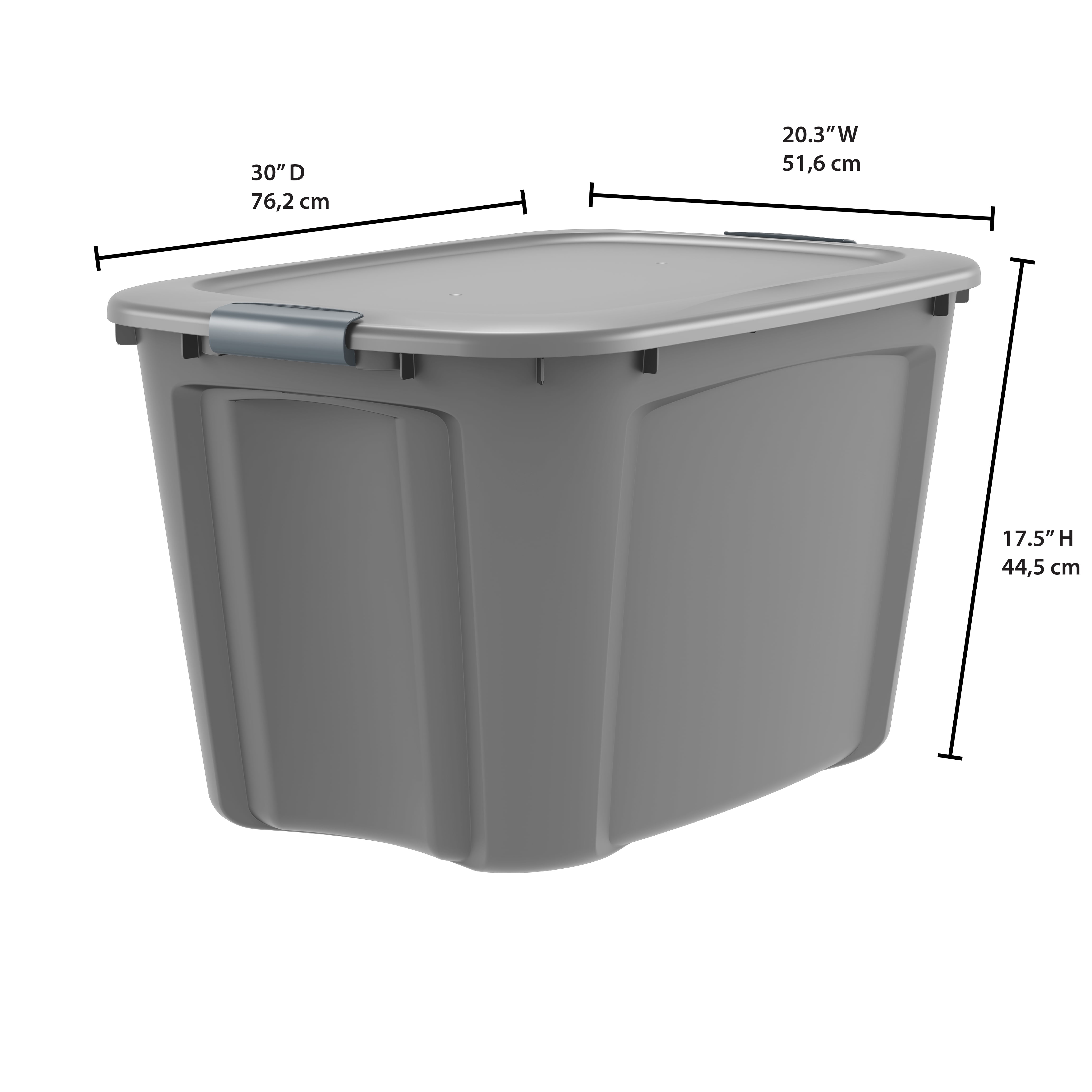 Bella Storage Solution 32 Gallon Locking Lid Gray Plastic Storage Tote and  Lid with Silver Latches - Set of 4 