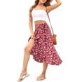 thumbnail image 3 of Liacowi Women Juniors High Waist Midi Skirt Summer Casual Floral Print Irregular Ruffle Hem Side Tie Beach Party Skirt, 3 of 8