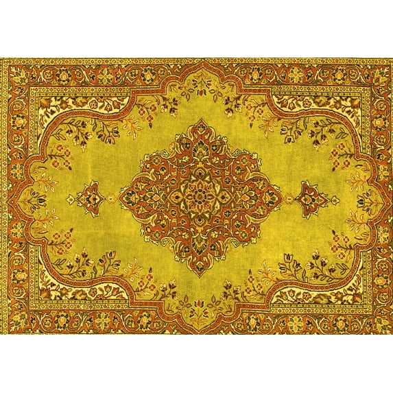 Ahgly Company Machine Washable Indoor Rectangle Persian Yellow Traditional Area Rugs, 3' x 5'