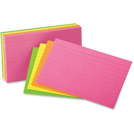 Oxford Printable Neon Index Cards, 3" x 5", Assorted, 100 per Pack