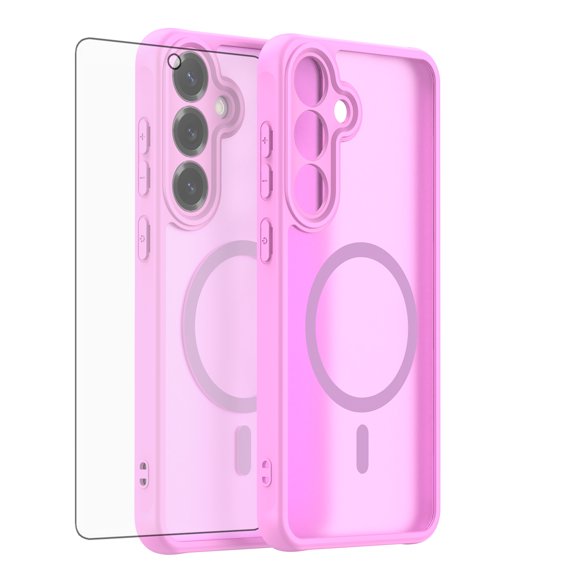 Asuwish Phone Case Compatible with Samsung Galaxy S24 Plus S24 5G Magnetic Translucent Matte Anti-fingerprint Back Military Grade DropProof Shockproof Protective Cover for S24Plus 24S Women Men Pink