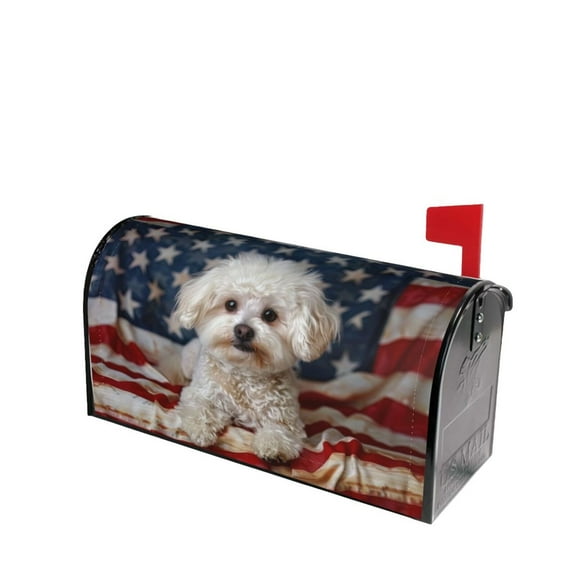 PHELIKA Bichon Frise Dog American Flag 01 Magnetic Mailbox Covers Post Letter Box Cover Standard Size 21"H x 18"W