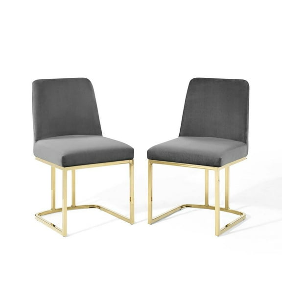Modway Amplify 18" Modern Velvet Dining Chair in Gray/Gold (Set of 2)