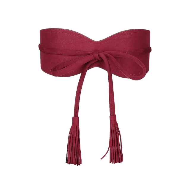 Cinturones anchos de envoltura obi de mujer INSPIRE CHIC, cinturón de ante para vestidos, color rojo vino