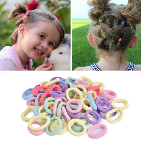 Nvzi 100 Pcs Hair Ties, Cotton Hair Ties Multicolor Small Seamless Hair Bands Elastic Ponytail Holders