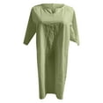 thumbnail image 4 of Casual Dresses for Women Short Sleeve Cotton Linen Comfy Short T Shirts Dress V Neck Solid Loose Mini Dress Tops Blouse, 4 of 5