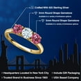 thumbnail image 2 of Gem Stone King 18K Yellow Gold Plated Silver Sky Blue Aquamarine and Pink Tourmaline Engagement Ring for Women | 1.54 Cttw | Round 5MM | Gemstone March Birthstone | Size 7, 2 of 6