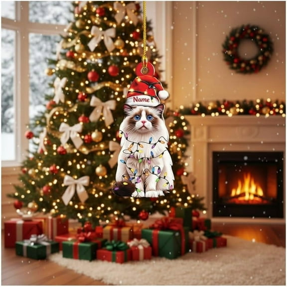 Acrylic Tabby Cat Ornament, Hanging Christmas Ornaments, Lifelike Cats Decor, for Xmas Tree, 2D Realistic Kitten Figurine Collection Gifts, for Pet Lovers, Memorial Keepsake Decoration(#A)