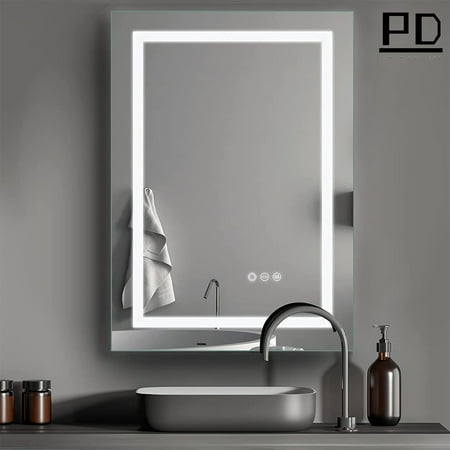 

28 x20 Led Bathroom Mirror Dimmable Anti-fog Waterproof Vanity Mirror with Lights Wall Mount Lighted Mirror with Memory Function 3 Color Temperatures and Touch Switch (Horizontal/Vertical)
