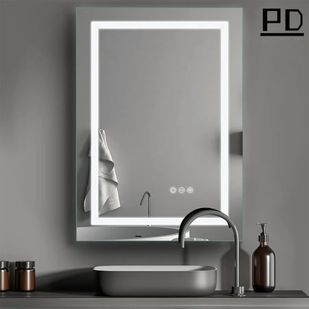 

28 x20 Led Bathroom Mirror Dimmable Anti-fog Waterproof Vanity Mirror with Lights Wall Mount Lighted Mirror with Memory Function 3 Color Temperatures and Touch Switch (Horizontal/Vertical)