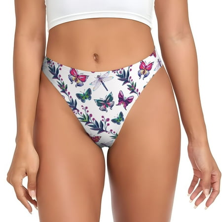 Thongs for Women - Dragonfly Plant Butterfly No Show Seamless Womens Thongs Underwear  Soft Stretch G String Thongs for Women Cuteness Ladies Thong Bikini Panties Briefs