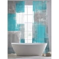 thumbnail image 5 of Teal Grey Sheer Curtains 96 Inches Long 2 Panels Graffiti Art Mottled Abstract Geometric Oil Painting Light Filtering Semi Sheer Window Curtains Drapes for Bedroom Living Room 52"x96", 5 of 7