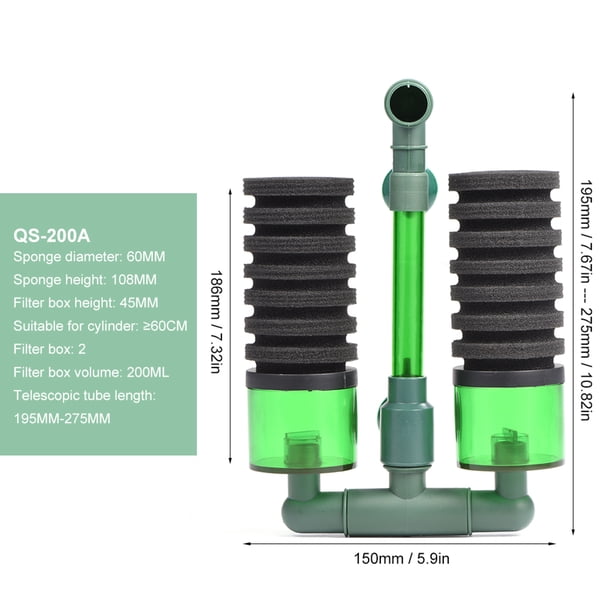 Equipo de tanque de peces con filtro de espuma de esponja bioquímica de doble cabezal para acuario (QS-200A)