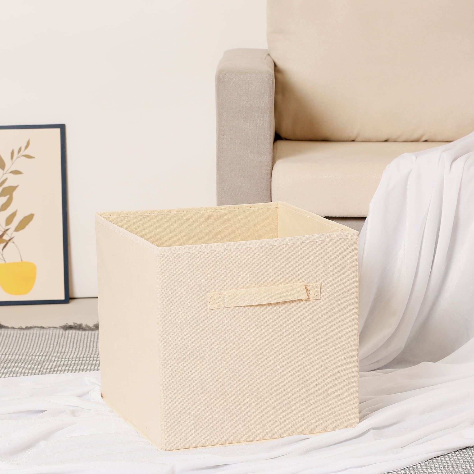 Unique Bargains Fabric Storage Cube Storage Bin Beige 15*13*13in
