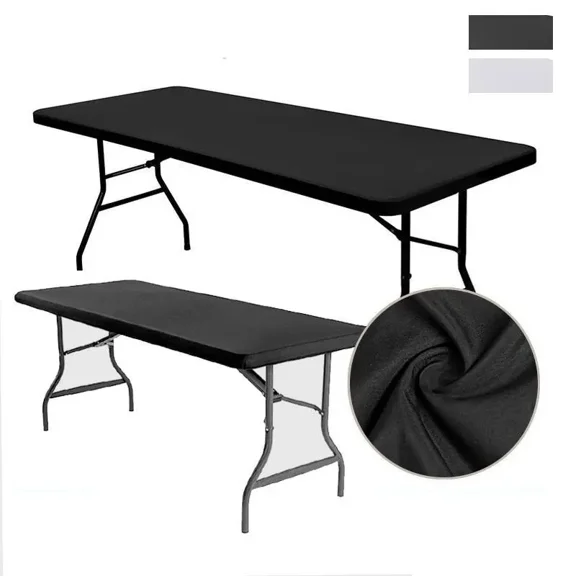 2 Pack 6FT Stretch Spandex Tablecloths, Waterproof and Elastic Fitted Table Cloth, Washable Table Cover for Rectangle Tables, Black