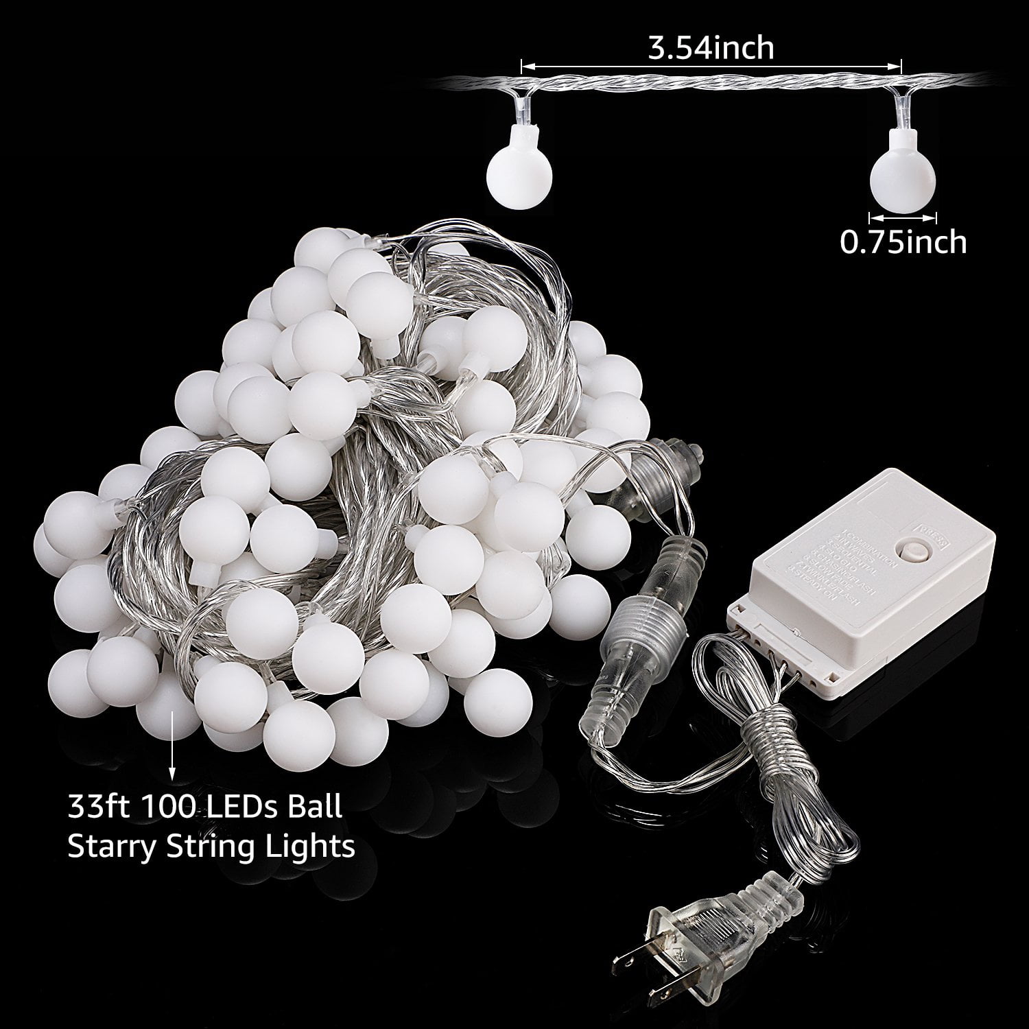TORCHSTAR 33ft 100 LEDs Globe String Light Kit, 8 Modes Indoor & Outdoor Decorative Lighting, Multi-Color, PC Coated Copper Wires, for Holiday, Christmas, Thanksgiving, Party, Wedding
