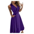 thumbnail image 1 of B91xZ Robes Décontractées pour Femmes Robe Longue Ample à Manches Courtes Fendue Maxi Robe d'Été Hiver avec Poches, Violet TTG, 1 of 5